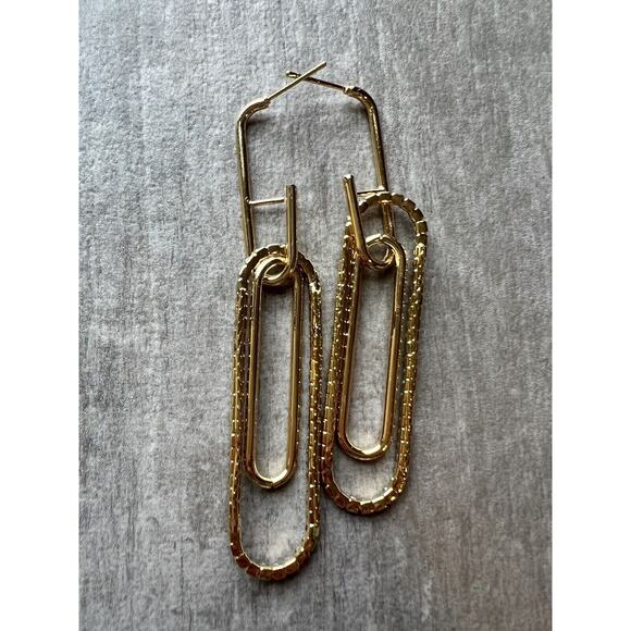 Los Angeles Boutique Dangle Long Rectangle Gold Earrings Rhinestone Crystal NEW - Picture 8 of 8